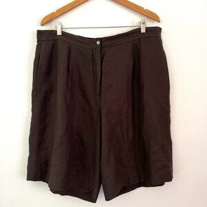 Elisabeth by Liz Claiborne Brown Linen Pleat Front Classic High Waist Shorts
